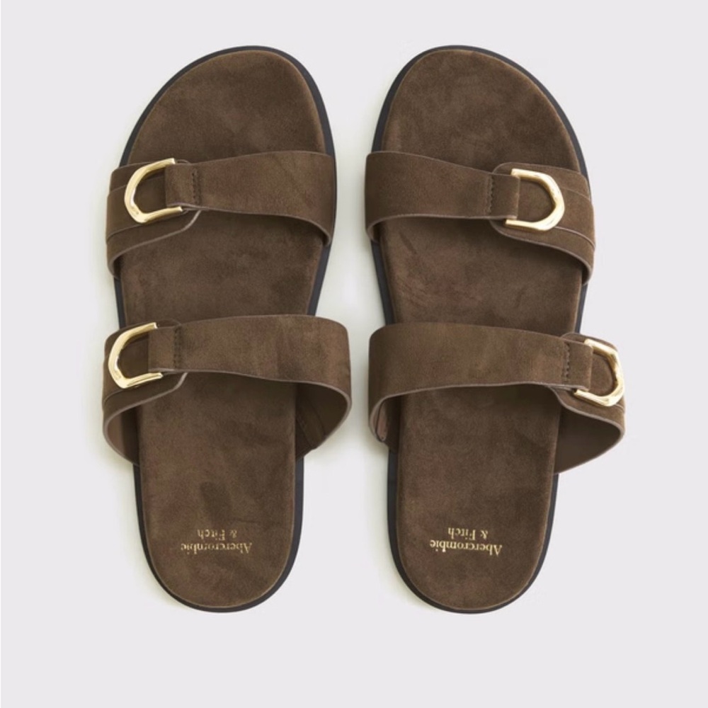 New A&F Vegan Suede Double Strap Sandals